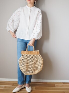「HALIN（ハリン）のアイテム（かごバッグ）」を使った、ｐａｎａさん（レディース・162cm）の春コーディネート