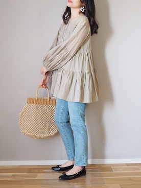 「HALIN（ハリン）のアイテム（かごバッグ）」を使った、ｐａｎａさん（レディース・162cm）の春コーディネート