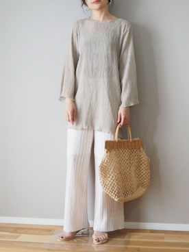 「HALIN（ハリン）のアイテム（かごバッグ）」を使った、ｐａｎａさん（レディース・162cm）の夏コーディネート