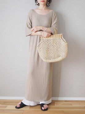 「HALIN（ハリン）のアイテム（かごバッグ）」を使った、ｐａｎａさん（レディース・162cm）の夏コーディネート