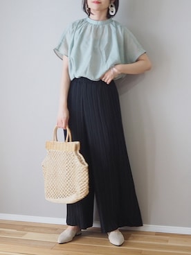 「HALIN（ハリン）のアイテム（かごバッグ）」を使った、ｐａｎａさん（レディース・162cm）の夏コーディネート