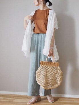 「HALIN（ハリン）のアイテム（かごバッグ）」を使った、ｐａｎａさん（レディース・162cm）の夏コーディネート