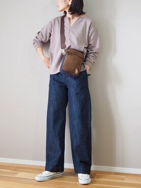 「URBAN RESEARCH DOORS（アーバンリサーチドアーズ）のデニムワイドパンツ（デニムパンツ）」を使った、ｐａｎａさん（レディース・162cm）の秋コーディネート