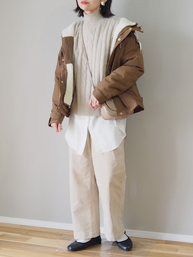 「ケーブルニット」｜「アイテム（マウンテンパーカー）」を使った、ｐａｎａさん（レディース・162cm）の秋コーディネート
