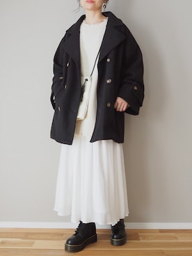 「レースアップシューズ」｜「アイテム（ピーコート）」を使った、ｐａｎａさん（レディース・162cm）の秋コーディネート