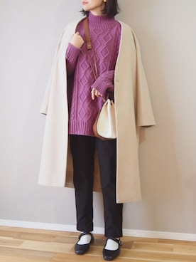 「crie conforto」｜「アイテム（ノーカラーコート）」を使った、ｐａｎａさん（レディース・162cm）の冬コーディネート