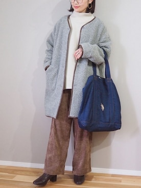 「コーデュロイパンツ」｜「アイテム（ムートンコート）」を使った、ｐａｎａさん（レディース・162cm）の冬コーディネート
