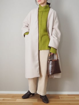 「coen」｜「アイテム（ノーカラーコート）」を使った、ｐａｎａさん（レディース・162cm）の冬コーディネート