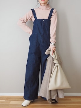 「ステッチ」｜「アイテム（ノーカラーコート）」を使った、ｐａｎａさん（レディース・162cm）の冬コーディネート