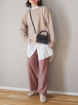 「くすみピンク」｜「アイテム（スラックス）」を使った、ｐａｎａさん（レディース・162cm）の冬コーディネート