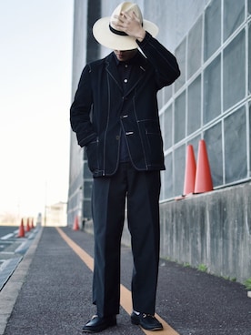 「ストローハット」｜「アイテム（ジャケット/アウター）」を使った、IIさん（メンズ・173cm）の春コーディネート