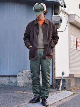 「※ALPHA（アルファ）のアイテム（キャップ）」を使った、IIさん（メンズ・173cm）の冬コーディネート