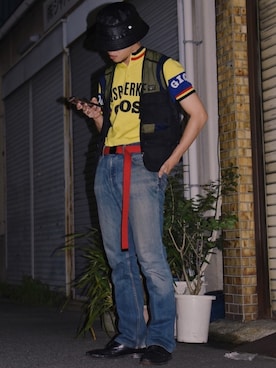 「MAGIC STICK（マジックスティック）のアイテム（帽子）」を使った、IIさん（メンズ・173cm）の夏コーディネート