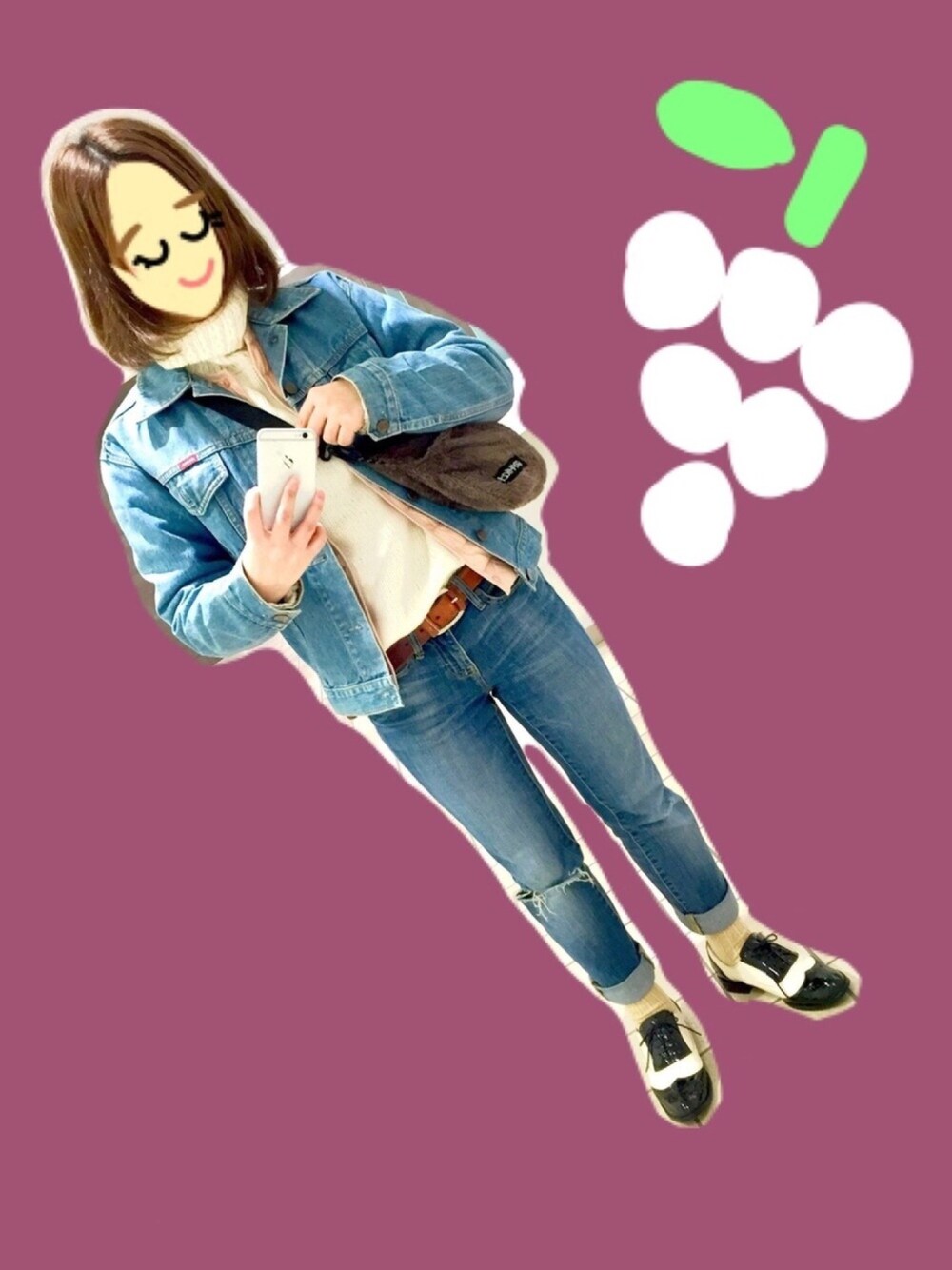 「あけましておめでとうございます！、今年もよろしくお願いします、小柄、短足、デニムonデニム、サコッシュバッグ、古着女子、古着MIX、古着好きな人と繋がりたい、父の服」｜「Big Johnのアイテム（デニムジャケット、ブルー系）」を使った、apon さん（レディース・155cm）の冬コーディネートの1枚目の写真
