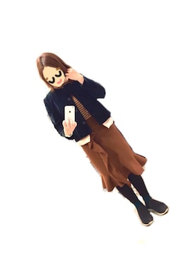 「古着女子」｜「アイテム（ノーカラージャケット）」を使った、apon さん（レディース・155cm）の冬コーディネート