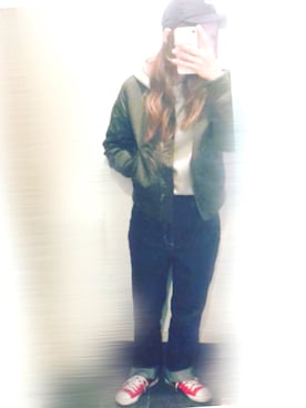 「ハイウエストストレートジーンズ」｜「アイテム（MA-1）」を使った、ちゃみんさん（レディース・156cm）の秋コーディネート