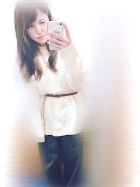 「ロングニット」｜「アイテム（その他）」を使った、ちゃみんさん（レディース・156cm）の冬コーディネート