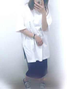 「コットンオーバーサイズチュニック」｜ちゃみんさん（レディース・155cm）の夏コーディネート