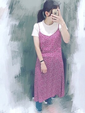 「クルーネックTシャツ」｜「アイテム（ワンピース/ドレス）」を使った、ちゃみんさん（レディース・156cm）の秋コーディネート