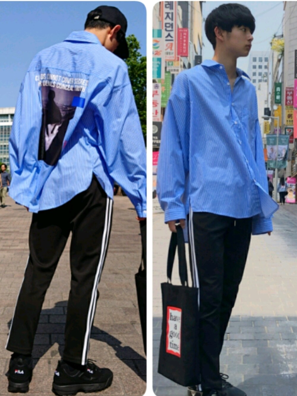 「POST MODERN BMWLのアイテム（シャツ/ブラウス、ブルー系）」を使った、🌸kai🌸さん（メンズ・173cm）の春コーディネートの1枚目の写真