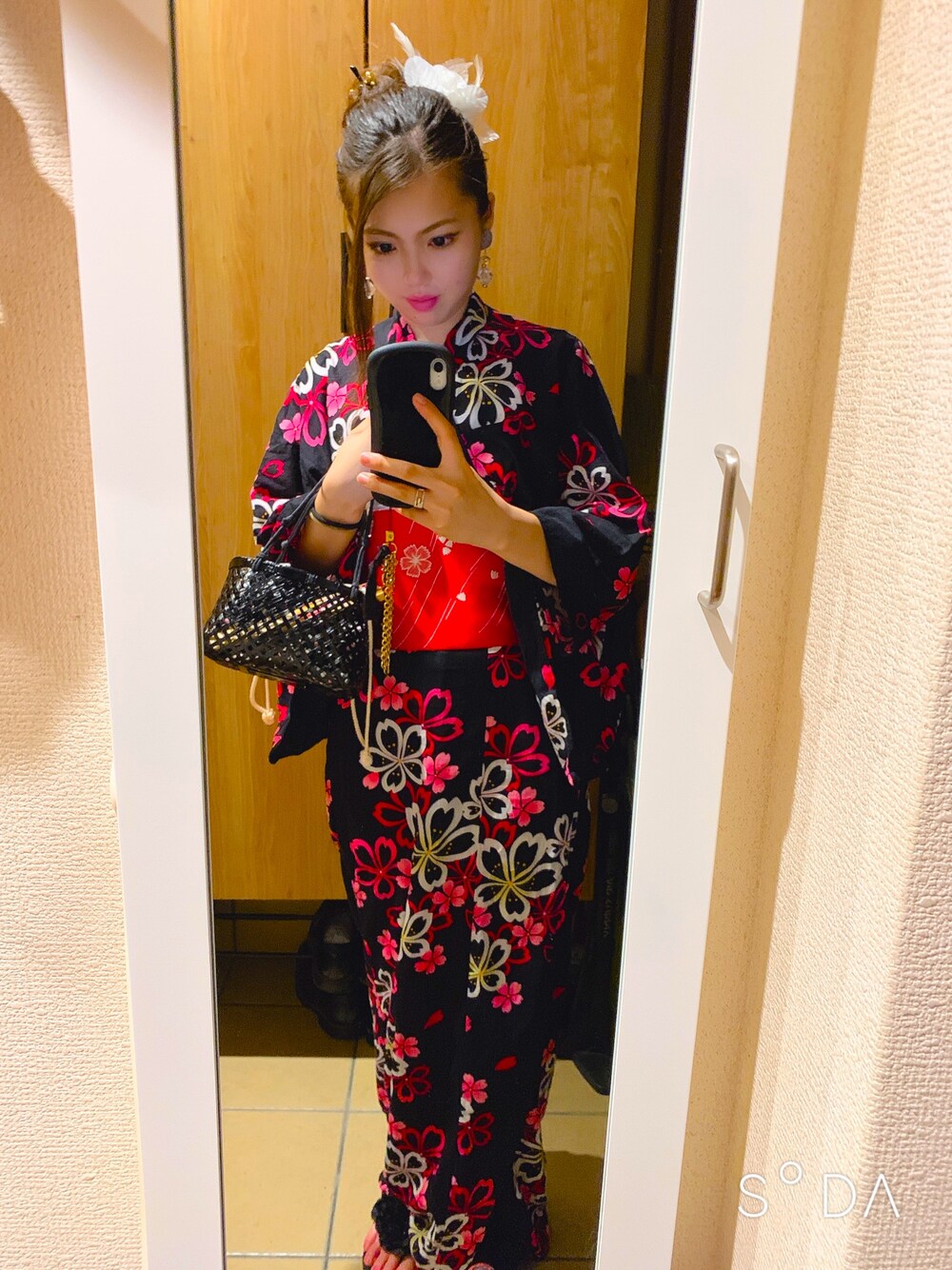 「今日のコーデ、おしゃれさんと繋がりたい、summer、浴衣、浴衣　黒、花火大会、お祭り、フォローミー、フォローお願いします、ピンク」｜「Marc by Marc JacobsのCLASSIC MARC PONYS（ヘアゴム、ブラック系）」を使った、AIRIさん（レディース・161cm）の夏コーディネートの1枚目の写真
