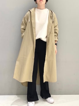 「スリットパンツ」｜「アイテム（シャツワンピース）」を使った、ふじやさん（レディース・161cm）の冬コーディネート