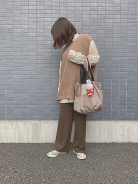 「シアタープロダクツ(THEATRE PRODUCTS)」｜「アイテム（スラックス）」を使った、むぎ🌾さん（レディース・154cm）の秋コーディネート