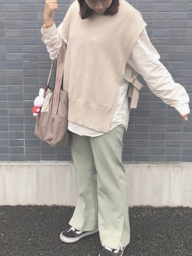 「シアタープロダクツ(THEATRE PRODUCTS)」｜「アイテム（スラックス）」を使った、むぎ🌾さん（レディース・154cm）の春コーディネート