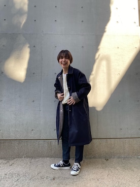 「リバーシブル」｜「アイテム（ステンカラーコート）」を使った、徳寄文香さん（レディース・162cm）の秋コーディネート