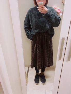 「タイツ×靴下」｜「アイテム（スカート）」を使った、みゃむさん（レディース・160cm）の冬コーディネート