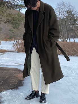 「stein（シュタイン）のアイテム（チェスターコート）」を使った、yuuraさん（メンズ・176cm）の冬コーディネート