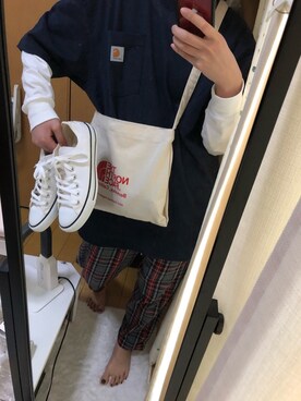 「Carhartt（カーハート）のcarhartt/カーハート ワンポイント ビッグシルエットポケットTシャツ（Tシャツ/カットソー）」を使った、091🦋さん（レディース・170cm）の春コーディネート