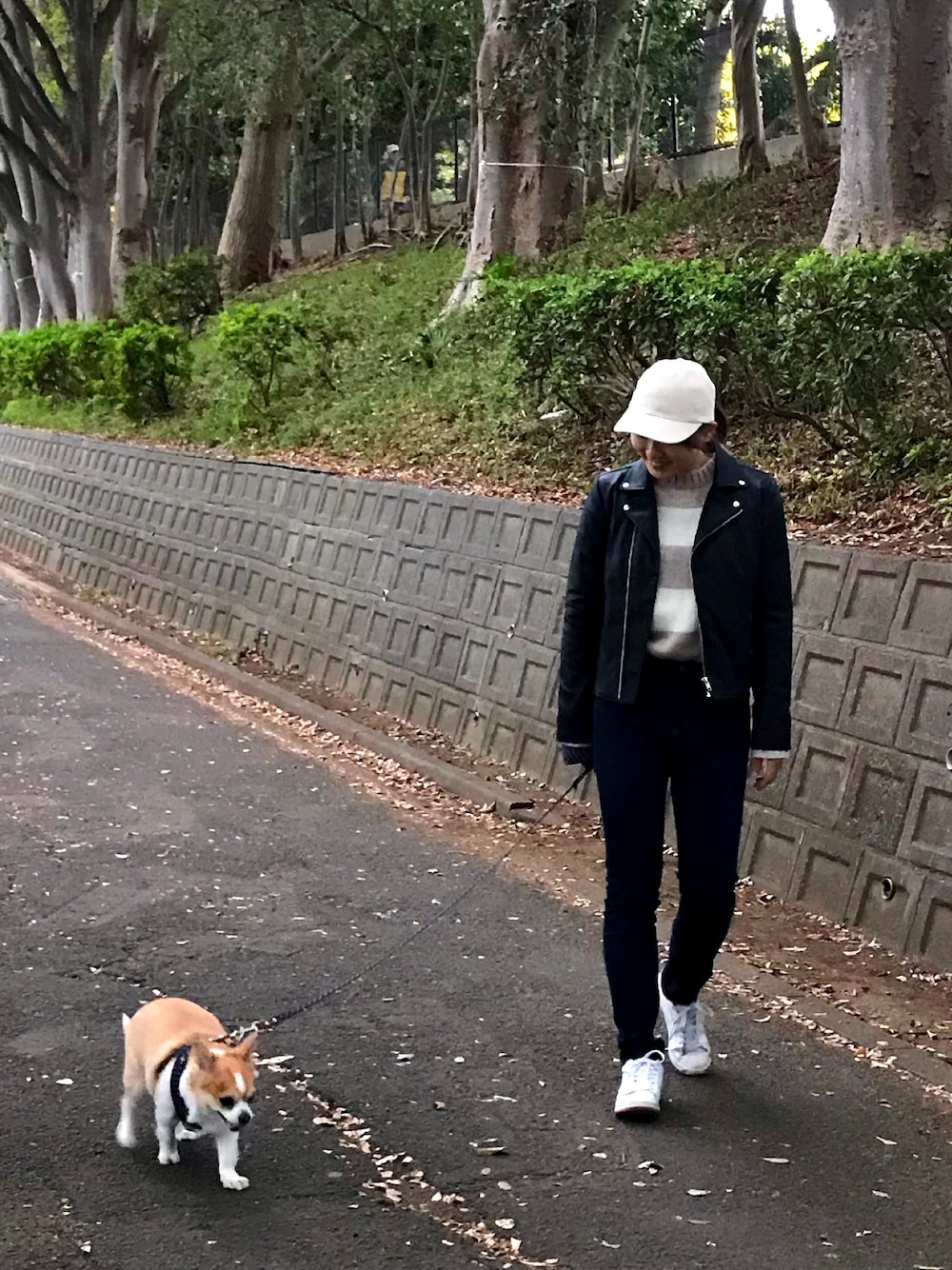 「casual、winter、park、dog、walking、散歩」｜「GUのアイテム（トップス、ベージュ系）」を使った、みくまるさん（レディース・162cm）の春コーディネートの1枚目の写真