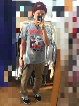 「ROLLING CRADLE（ローリングクレイドル）のアイテム（Tシャツ/カットソー）」を使った、アナーキー田中さん（メンズ・171cm）の夏コーディネート