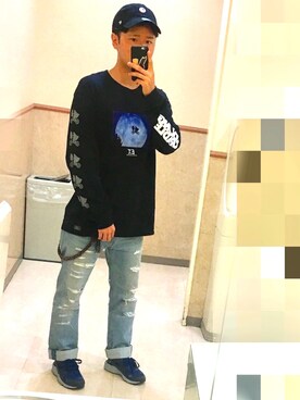 「ROLLING CRADLE（ローリングクレイドル）のアイテム（デニムパンツ）」を使った、アナーキー田中さん（メンズ・171cm）の秋コーディネート