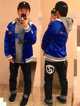 「ROLLING CRADLE（ローリングクレイドル）のアイテム（デニムパンツ）」を使った、アナーキー田中さん（メンズ・171cm）の冬コーディネート