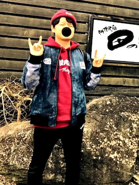 「RUDIE'S（ルーディーズ）のアイテム（ジャケット/アウター）」を使った、アナーキー田中さん（メンズ・171cm）の春コーディネート