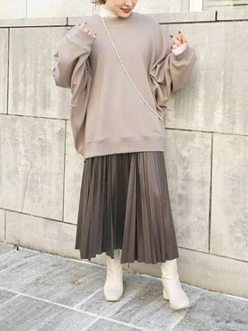 「AS KNOW AS PINKY（アズノゥアズピンキー）のアイテム（ブーツ、ホワイト系）」を使った、yuhna1015さん（レディース・158cm）の冬コーディネート