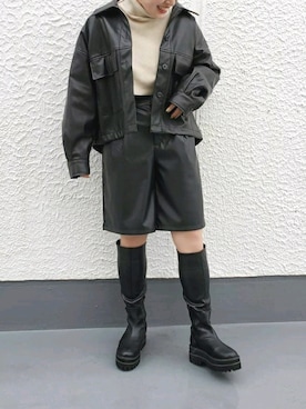 「AS KNOW AS PINKY（アズノゥアズピンキー）のアイテム（パンツ、ブラック系）」を使った、yuhna1015さん（レディース・158cm）の冬コーディネート