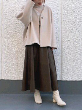 「AS KNOW AS PINKY（アズノゥアズピンキー）のアイテム（スカート、ブラウン系）」を使った、yuhna1015さん（レディース・158cm）の冬コーディネート