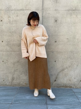「AS KNOW AS PINKY（アズノゥアズピンキー）のキラキラプリーツっぽスカート（スカート、ブラウン系）」を使った、yuhna1015さん（レディース・158cm）の冬コーディネート