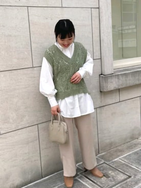 「AS KNOW AS PINKY（アズノゥアズピンキー）のアイテム（パンツ、ベージュ系）」を使った、yuhna1015さん（レディース・158cm）の春コーディネート