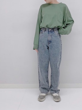 「ANAP（アナップ）のシンプルBIG長袖Tシャツ（Tシャツ/カットソー、グリーン系）」を使った、yokopiさん（レディース・150cm）の秋コーディネート