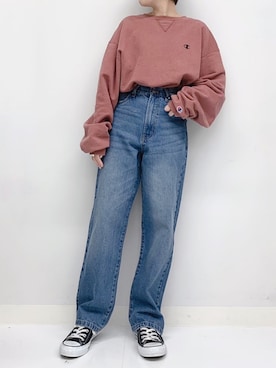 「Champion（チャンピオン）のアイテム（スウェット、レッド系）」を使った、yokopiさん（レディース・150cm）の秋コーディネート