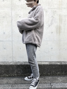 「ANAP（アナップ）のスタンドカラーハーフジップボアプルオーバー（その他トップス、ベージュ系）」を使った、yokopiさん（レディース・150cm）の秋コーディネート