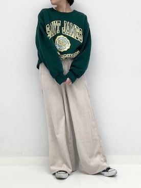 「ANAP（アナップ）のコーデュロイワイドパンツ（その他パンツ、ベージュ系）」を使った、yokopiさん（レディース・150cm）の冬コーディネート