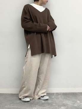 「ANAP（アナップ）のBACKバインダーニットチュニック（Tシャツ/カットソー、ブラウン系）」を使った、yokopiさん（レディース・150cm）の冬コーディネート