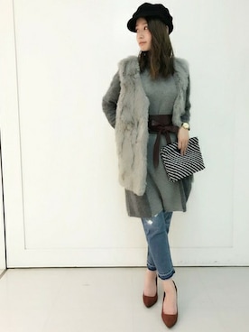 「DouDou（ドゥドゥ）のアイテム（帽子）」を使った、DouDou_STAFFさん（レディース・157cm）の冬コーディネート