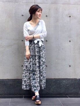 DouDou_STAFFさんの「楊柳プリントギャザースカート」を使ったコーディネート