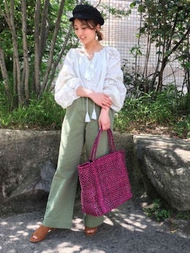 「DouDou（ドゥドゥ）のアイテム（帽子）」を使った、DouDou_STAFFさん（レディース・157cm）の春コーディネート